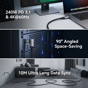 Cable USB C a USB C LUNG KAY OEM, 240W PD 3.1, Cable Tipo C a C en Ángulo de 90 Grados, 20Gbps USB 3.2 Gen, Cable de Video 4K HDR - Product Image 3