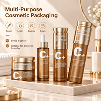 Botol Kosmetik Kaca Kosong & Set Stoples Krim Kemasan Perawatan Kulit Amber dengan Tutup Emas Logo Kustom OEM ODM Grosir
