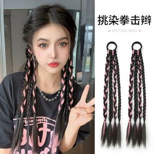 Peluca de cola de caballo alta con trenzas de cuatro hebras, negro y rosa ombré, cabello trenzado a mano para mujer, estilo dulce y moderno, aspecto natural invisible - Product Image 4