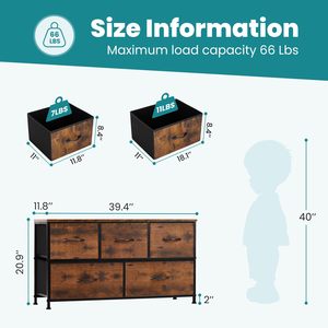 Commode en bois SENYU à 5 tiroirs avec structure métallique pour chambre ou entrée - Product Image 6