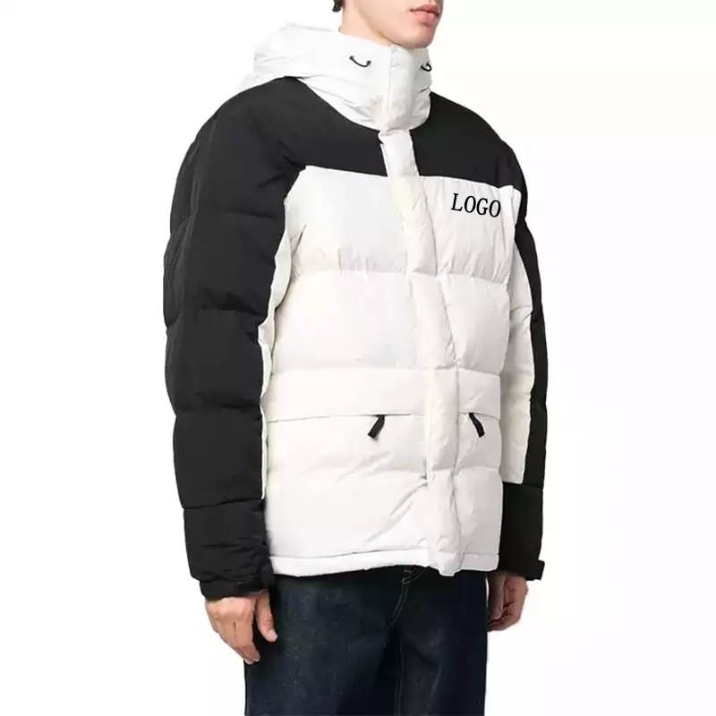 Winter custom logo windproof stand collar quilted coat regular fit contrasting color men down puff jacket