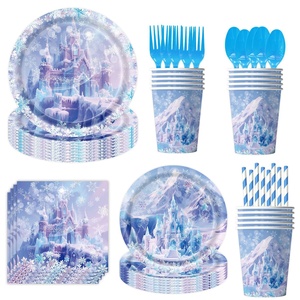 Articles de fête d'anniversaire pour enfants Thème <span class=keywords><strong>Reine</strong></span> <span class=keywords><strong>des</strong></span> Neiges Château de Glace, Accessoires de décoration de table, Assiettes en carton, Décorations en papier - Product Image 2