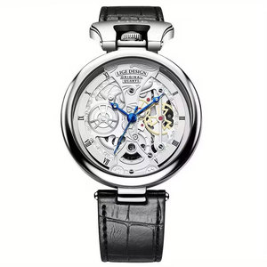 Montre à quartz esthétique pour homme FOXBOX, cadran ajouré créatif avec calendrier, bracelet en cuir de haute qualité, idéale pour le bureau - Product Image 4