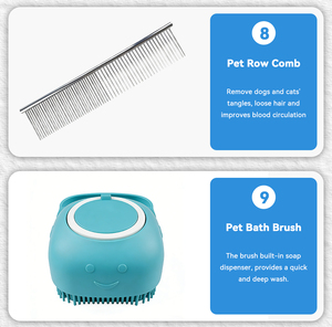 Nuevo Kit de Cepillos Portátiles de Plástico para Aseo de Mascotas 2026 de 11 Piezas con Guante, Peine Autolimpiante, Cepillo de Baño y Cortaúñas para Perros y Gatos - Product Image 5