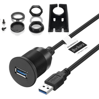 Bochara USB 3,0 macho a USB 3,0 hembra Cable de extensión con Panel de montaje empotrado para coche camión barco motocicleta 1m 2M