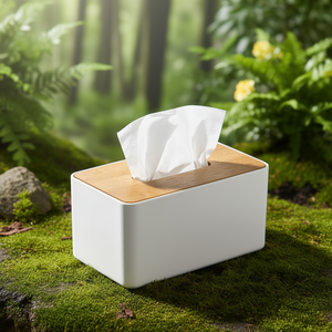 Caja de pañuelos cuadrada coreana de bambú con tapa de madera para uso diario - Product Image 3