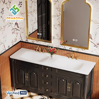 Meuble de salle de bain mural moderne en bois massif de style français OEM Juerte 2025 avec miroir, robinet et panneau de rangement