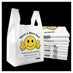 Plastic T-Shirt <b>Bags</b> 11.5 x 6.5 x 21 In HDPE Reusable Grocery <b>Bags</b> With Handles Smiley Design - Product Image 5