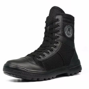 Botas de trabajo de malla con caña alta para hombre, negras, con cordones, transpirables, antideslizantes, para inspección de seguridad, de tacón bajo, para exteriores, tácticas. - Product Image 1