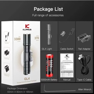 Torcia Tattica Ricaricabile Klarus GL4 3300LM, Luce da Caccia IP20 LED con Interruttore Remoto e Batteria 21700 - Product Image 6