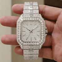 Montre carrée pour homme personnalisée 40MM entièrement sertie de diamants, en acier inoxydable, avec mouvement Miyota et Moissanite Bustdown