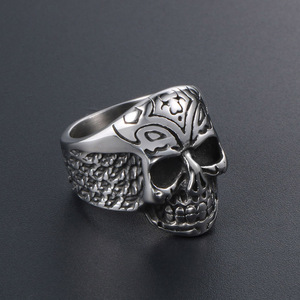 Vintage Distressed Skull <b>Titanium</b> Steel <b>Ring</b> Men's Thumb <b>Ring</b> Geometric Skeleton Design SA541 - Product Image 4