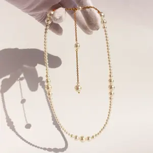 Original Niche Design French Niche Size Gradient Pearl Necklace Female Perfect Round Shi Jia Pearl Sweater Chain 524