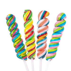 Halal Twisty Rainbow Lollipops Sabor de frutas mezcladas Envuelto individualmente a granel Kid's Candy