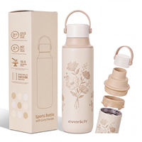 Bouteille d'eau sport isotherme moderne en acier inoxydable de 20 oz avec poignée, maintien au froid 24h/au chaud 12h, anti-fuite pour le camping