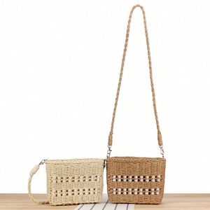 Sac fourre-tout carré en paille fait main avec perles, à bandoulière, pour femme, idéal pour l'été, la plage et les vacances - Product Image 3