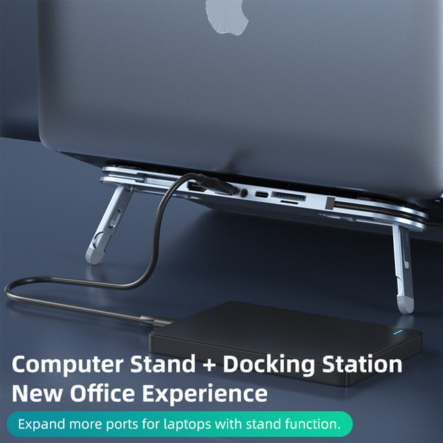 Type-C Hub with Stand USB-C Docking Station Foldable Laptop Tablet Holder Multi-Port Adapter Desktop Expansion for MacBook PC