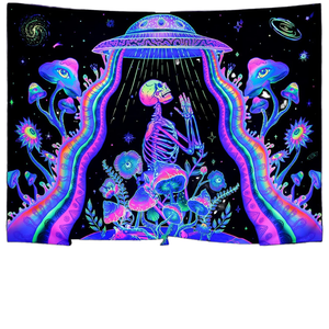 Tapisserie murale imprimée en noir, design personnalisé, <span class=keywords><strong>psychédélique</strong></span>, néon, réactive aux <span class=keywords><strong>UV</strong></span>, 100% polyester - Product Image 1