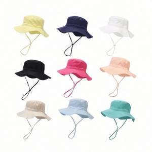 Nouveau chapeau bob enfant uni coupe-vent avec cordon, respirant, protection solaire, pliable, pour l'été - Product Image 3