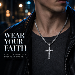 Pendentif croix en zircone cubique micro-pavé argenté, collier unisexe, chaîne torsadée en acier inoxydable anti-ternissement, style hip-hop - Product Image 2