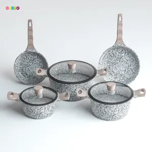 Độ bền cao không dính lớp phủ cảm ứng nhà bếp nhôm nấu ăn Cookware sets 10 cái chậu và chảo Set