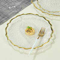 Assiette en verre cristal réutilisable de Dessert rond de luxe en vrac Offres Spéciales pour la fête de mariage Restaurant assiettes de chargeur de jante d'or