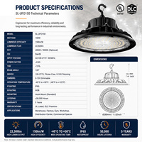 Lámpara Industrial UFO de Aluminio para Techos Altos, 5000K, 150W/240W, 36000LM, 150LM/W, IP65, Montaje con Gancho, Regulable 0-10V, OEM, 5 Años de Garantía, Stock en EE. UU.