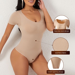 Body sculptant <span class=keywords><strong>string</strong></span> sans couture à manches courtes pour femme, col en U, effet ventre plat, <span class=keywords><strong>ouverture</strong></span> à l'entrejambe, grande taille - Product Image 5