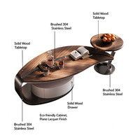 Table basse ronde moderne en marbre avec base en acier inoxydable, meuble TV en métal fait main pour salon