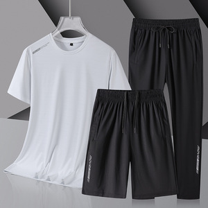 <span class=keywords><strong>Conjunto</strong></span> <span class=keywords><strong>Deportivo</strong></span> de Tres Piezas para <span class=keywords><strong>Hombre</strong></span> de Seda de Hielo Transpirable de Secado Rápido con Camiseta de Manga Corta, Shorts y Pantalones para Gimnasio - Product Image 3