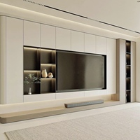 Meuble TV mural moderne en bois, pliable, avec étagères rétroéclairées par LED, base flottante, pour salon ou hôtel, console multimédia, certifié CARB