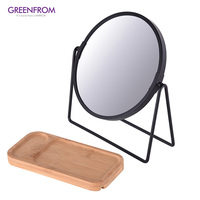 Miroir de maquillage portable détachable de 6 pouces au design moderne avec plateau en bois pour la beauté et le maquillage sur le bureau