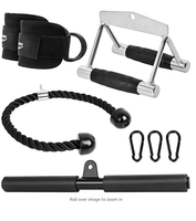 Ensemble d'accessoires de gym robustes en caoutchouc pour câbles : Barre de tirage vertical, Poignée en V, Poignée en D, Corde triceps, Sangles de cheville, Équipement rotatif à 360 degrés