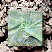Tissu en crêpe de chiffon 100% polyester imprimé de fleurs vertes à motif personnalisé, 30D froissé, anti-boulochage, léger, pour robes d'été