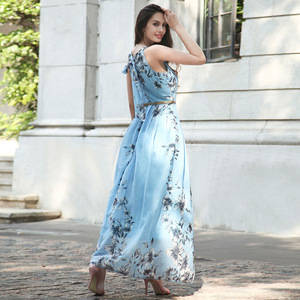 Vestido Elegante <span class=keywords><strong>de</strong></span> Verano para Mujer <span class=keywords><strong>2022</strong></span>, Estilo Línea A, Floral, <span class=keywords><strong>de</strong></span> Gasa, sin Tirantes, Halter, Ajustado, Casual, Estilo <span class=keywords><strong>Playa</strong></span>, con Cintura Natural - Product Image 4