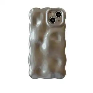 极简美学波浪边缘软TPU 3D灰色珍珠泡泡手机外壳，适用于iPhone 11 12 13 14 15 Plus Pro Max