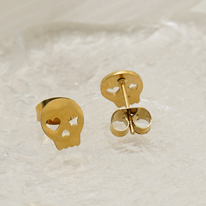 ZOGXIN Skull <b>Stud</b> Earrings Gold Plated Stainless Steel Hip Hop Fashion Jewelry <b>For</b> Women <b>Men</b> Unisex Ear <b>Studs</b> - Product Image 2