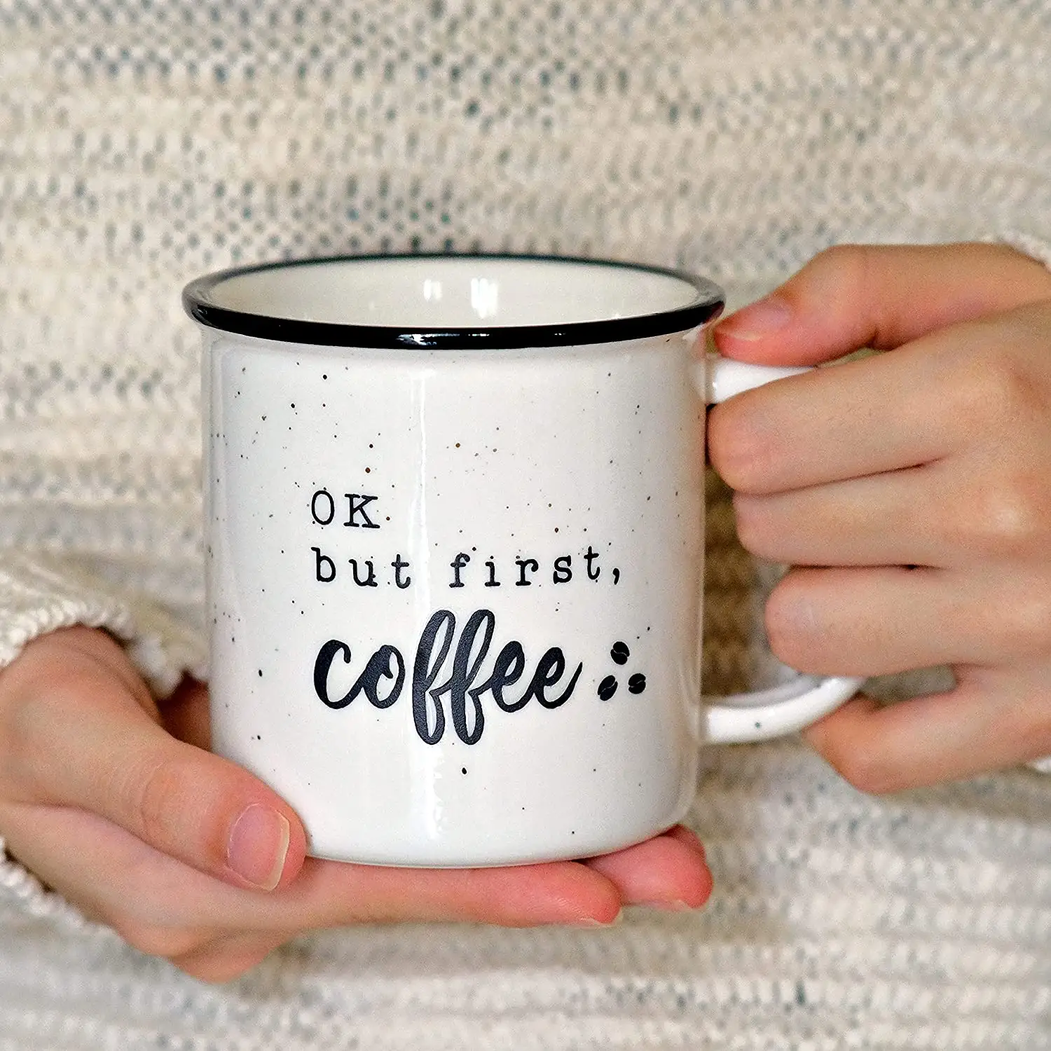 Ok But First Coffee 11 Ounces Ceramic Coffee Mug with Quotes, Cute Funny Coffee Mug with Sayings,Campfire Funny Coffee Mug