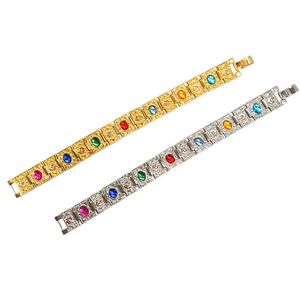 Bracciale Vintage da Uomo con Cristalli Colorati, Placcato Oro, Decorativo Inciso, Gioiello di Lusso di Nicchia alla Moda - Product Image 5