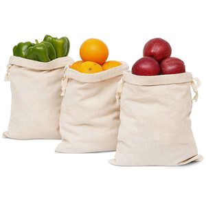 Sac en toile de coton personnalisé avec logo imprimé, sac à cordon pour légumes et aliments, sac de transport portable - Product Image 2