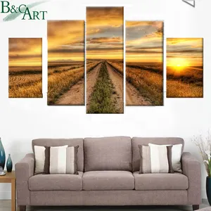 Decorazione del soggiorno di alta qualità 5 pannelli gruppo allungato paesaggio naturale mare dipinto stampato su tela