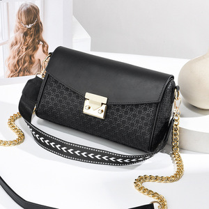 <span class=keywords><strong>Sac</strong></span> à bandoulière en cuir PU pour femmes, <span class=keywords><strong>sac</strong></span> à <span class=keywords><strong>main</strong></span> géométrique gaufré avec chaîne et large bandoulière - Product Image 4