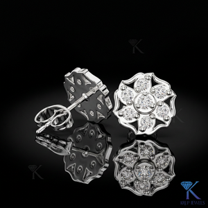 Pendientes de Diamantes Cultivados en Laboratorio con Diseño Floral, Oro Sólido de 14K/18K, Halo Festoneado Clásico, Certificado IGI, Regalo de Novia para Mujer - Product Image 3