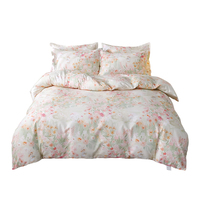 Parure de lit 4 pièces en coton 100% personnalisable avec motifs floraux, housse de couette et draps, tailles King Size, Queen Size, Full Size, ultra douce, vente en gros
