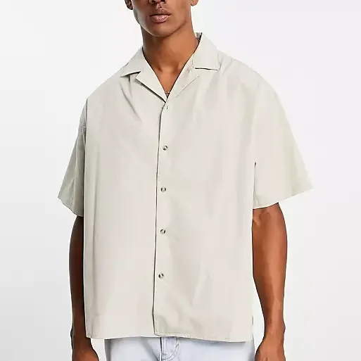 Zomer Oversized Relaxed Fit Shirt Voor Mannen Custom Logo Blank Beige Satijn 100% Zijden Bowling Shirt