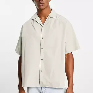 गर्मियों में Oversized आराम से फिट शर्ट के लिए पुरुषों कस्टम लोगो रिक्त बेज साटन 100% रेशम गेंदबाजी शर्ट