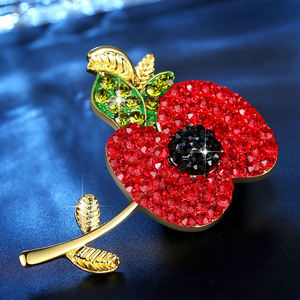 Bros Pin Bunga Poppy Berhiaskan Batu Rhinestone untuk Hari Peringatan, Souvenir Festival Peringatan - Product Image 6