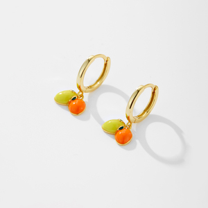 FUAMAY <span class=keywords><strong>2022</strong></span> Tendance Classique Plaqué Or Émail Boucles D'oreilles Orange et Citron Goutte Conception À La Mode Aros Style pour Cadeau - Product Image 4