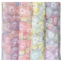 Kain Tulle Bordir Bunga 3D Trendy Berhias Manik-Manik Warna-Warni, Kain Bordir Floral Warna-Warni untuk Gaun Pengantin Wanita dan Gaun Malam