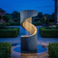 Fuente de Agua Interior y Exterior Ecológica de Resina con Forma Geométrica Moderna 2026, Cascada con Luz LED, Novedades